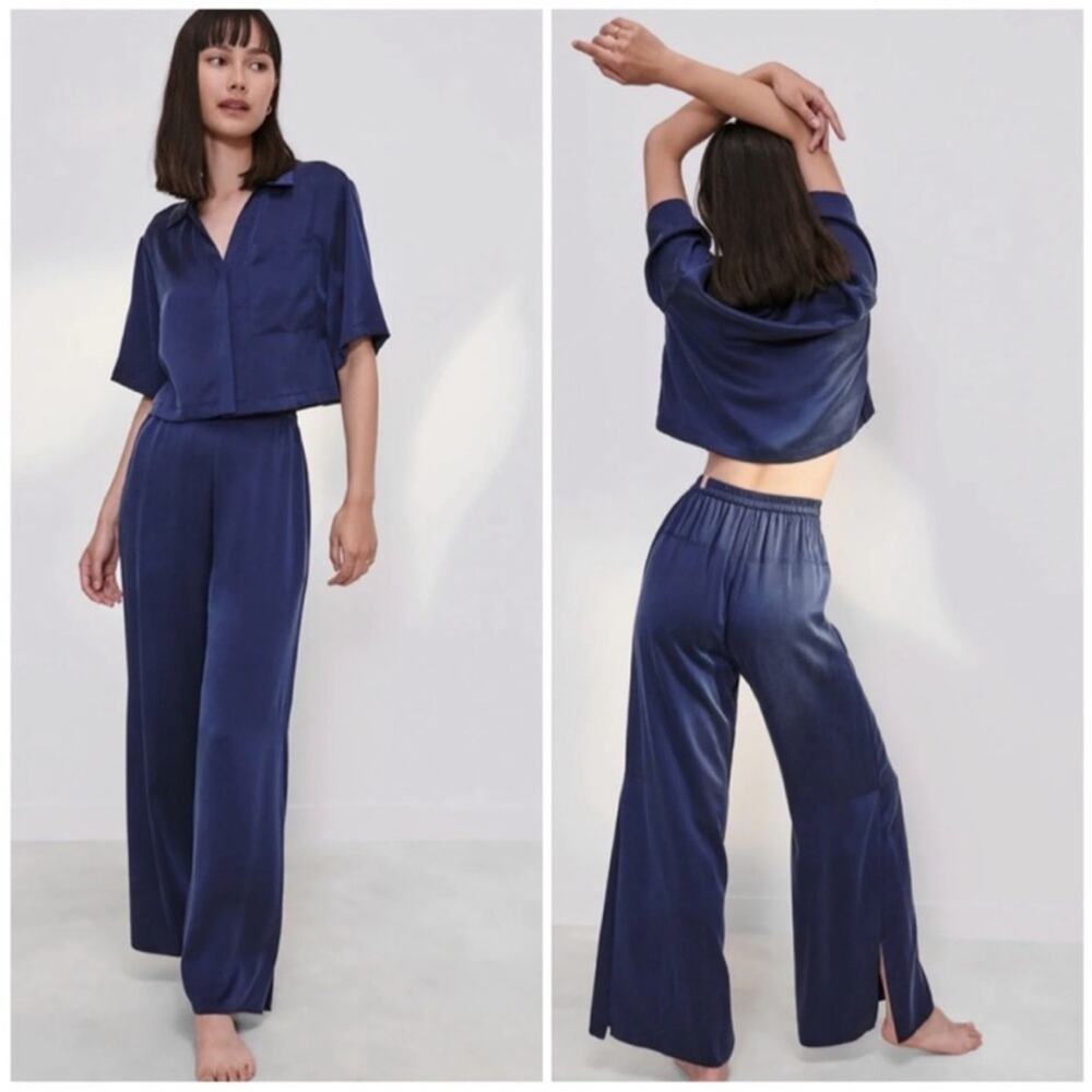 Lunya Washable Silk High Rise Pant Set in Deep Blue Size XS